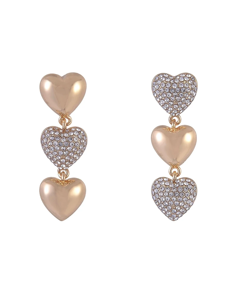 Hallmark Linear Gold Tone Heart Earrings with Pave Stones