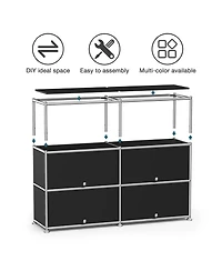 Mega Casa Multi-Purpose Storage Cabinet with Double Drawers and Open Display Shelf, Modern Metal Frame Console for Entryway or Living Room