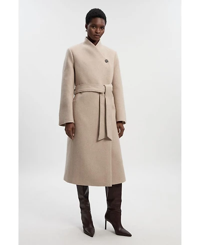 Karen Millen Women's Wool Wrap Neck Tailored Belted Midi Coat