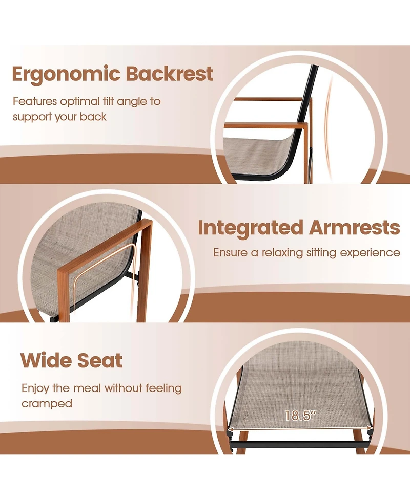 Gymax 2 Pcs Outdoor Dining Chairs Patio Furniture Chair w/ Breathable Seat and Backrest