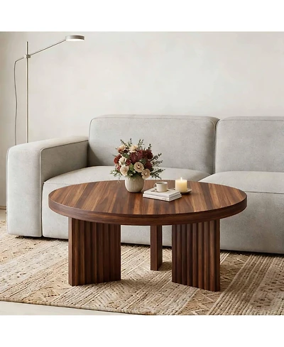 gaomon 33.5-Inch Round Wood Coffee Table for Small Spaces, Living Room Center Table