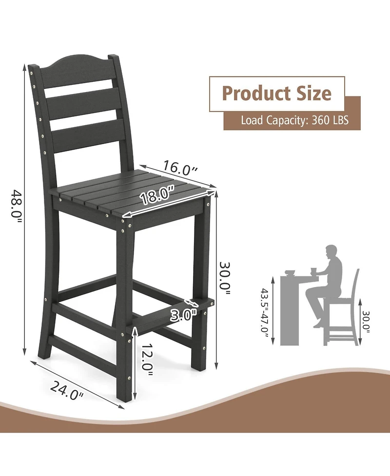 Costway Outdoor 4pcs Hdpe Bar Stool Patio Tall Chair Backrest Footrest All Weather