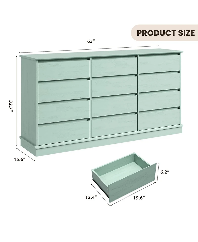 gaomon 12 Drawer Dressers for Bedroom, Chest of Drawers with Deep Drawers, Large Double Dresser for Closet with Wide Top, Horizontal Wooden Dresser