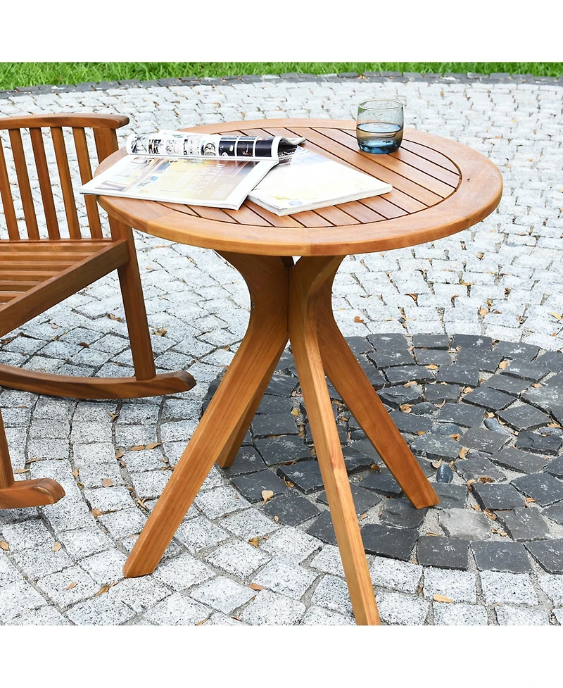 Costway 27'' Outdoor Round Table Solid Wood Coffee Side Bistro Table