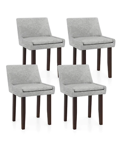 Gymax Modern Dining Chair Set of 4 w/ Mid Back and Cushioned Seat Solid Wood Legs
