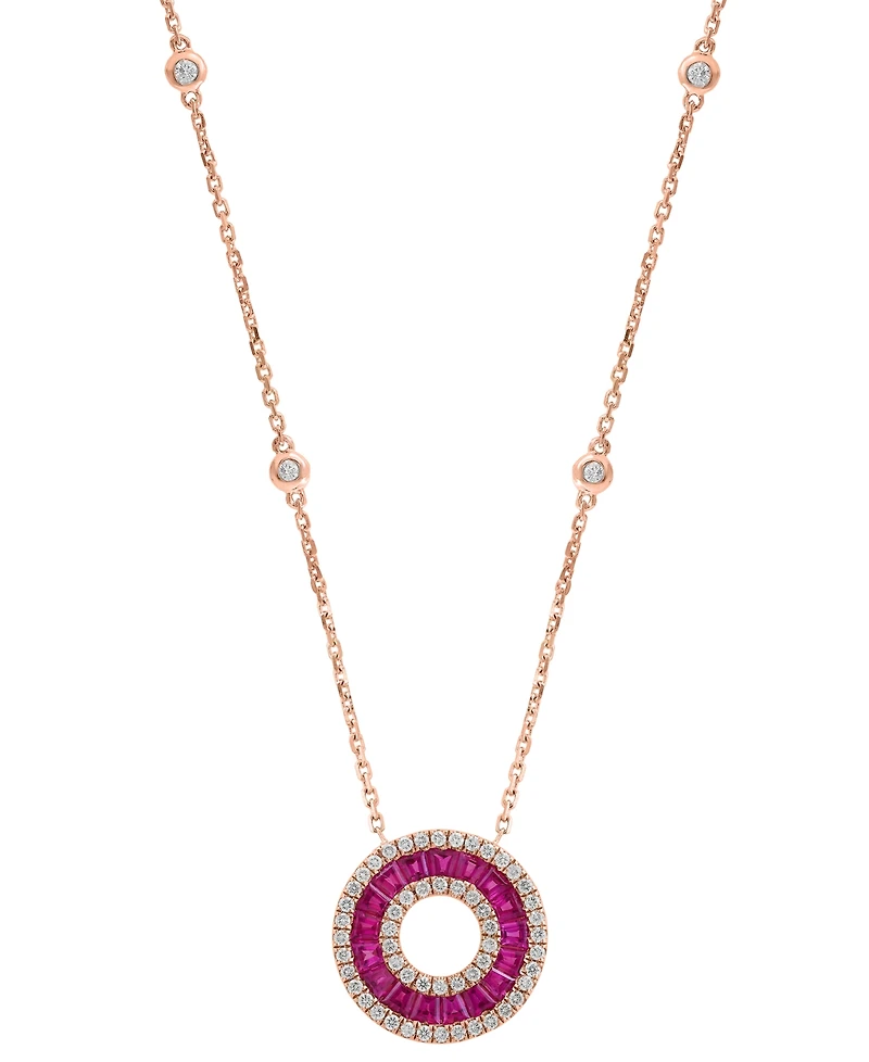 Effy Collection Ruby (1-1/8 ct. t.w.) & Diamond (3/8 ct. t.w.) Pendant Necklace in 14k Rose Gold