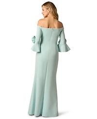 Adrianna Papell Rosette Off-The-Shoulder Gown