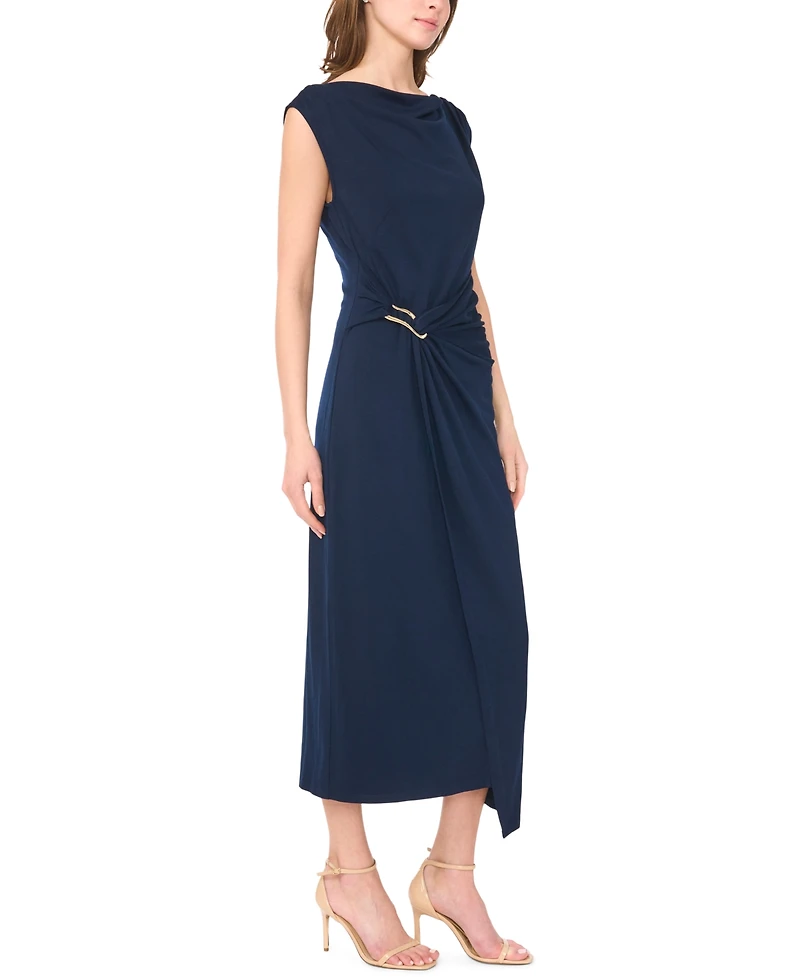 Msk Women's Sleeveless Boat-Neck Ponte-Knot Wrap Midi Dress