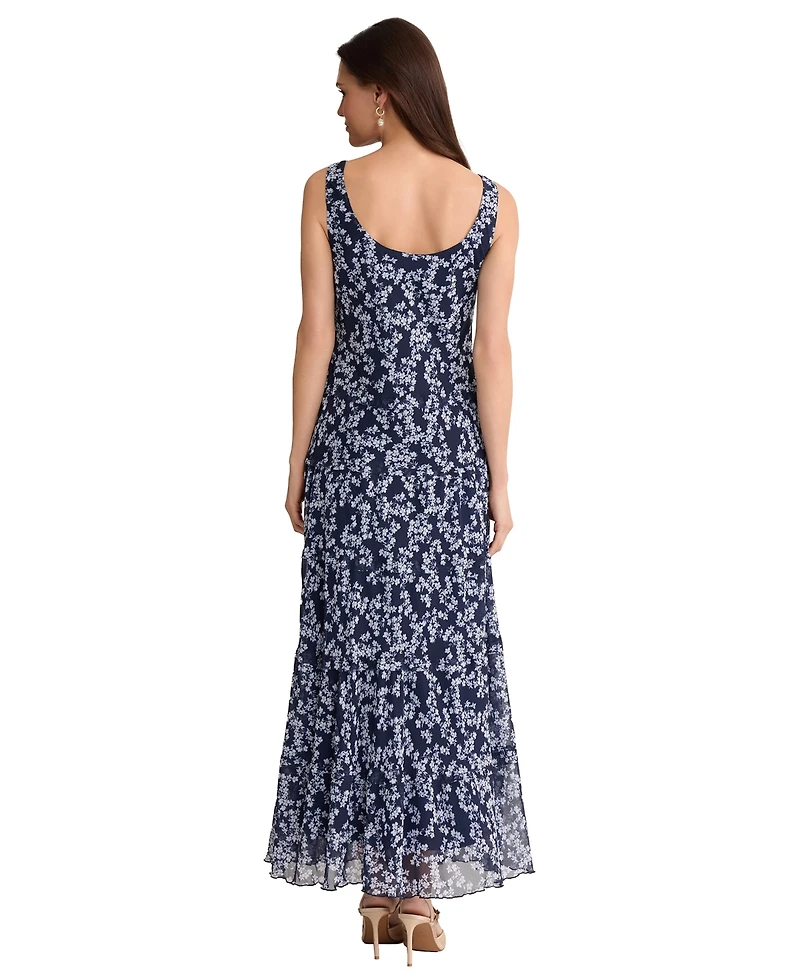 Jones New York Petite Multi-Tier Yoryu Printed Scoop Neck Maxi Dress