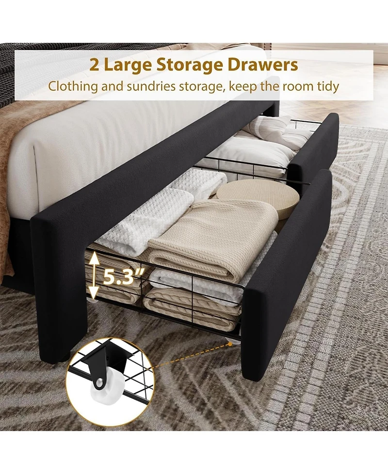 gaomon Bed Frame with 2 Storage Drawers, Vintage Velvet Headboard Bedframe with upholstered Platform, Wooden Slat Support, Noise Free