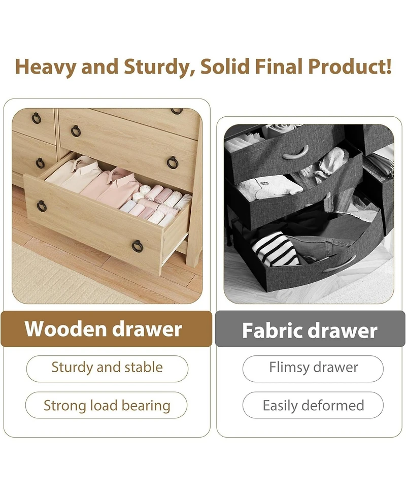 gaomon Dresser for Bedroom, Modern Wood Drawer Dresser with Ring Pull Handles, Wide Chest of Drawer, Storage Organizer for Living Room