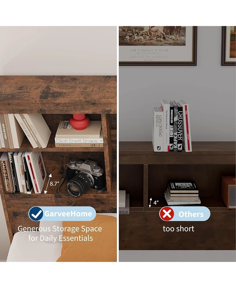 gaomon Bed Frame with Storage Headboard, Wooden Charging Station