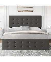 gaomon Bed Frame with Adjustable Headboard, Upholstered Platform Bed Frame with 4 Storage Drawers, Button Tufted Design, Wooden Slats Support.