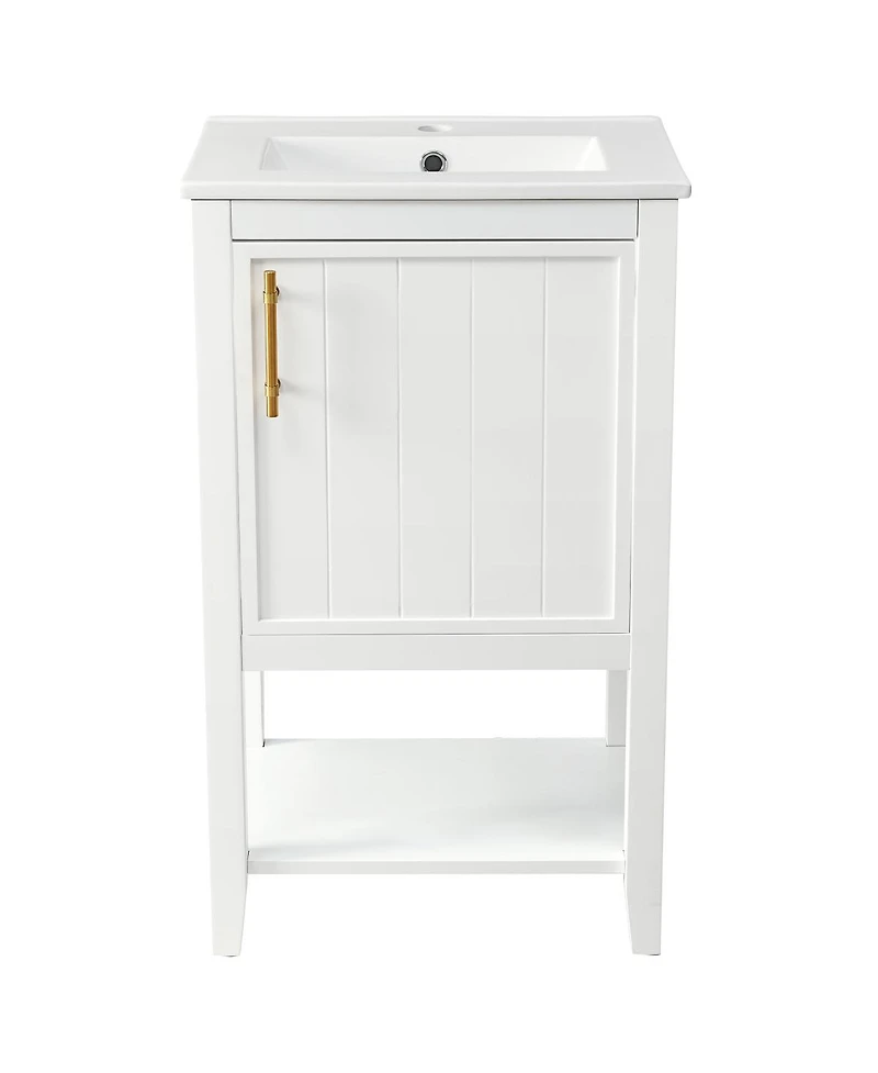 Sillysis 20'' Bathroom Vanity with Sink, Modern Solid Wood Cabinet, Soft Close Door & Open Shelf for Small Spaces