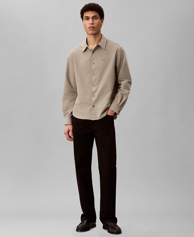 Calvin Klein Men's Yarn-Dyed Stripe Seersucker Classic Button-Down Shirt