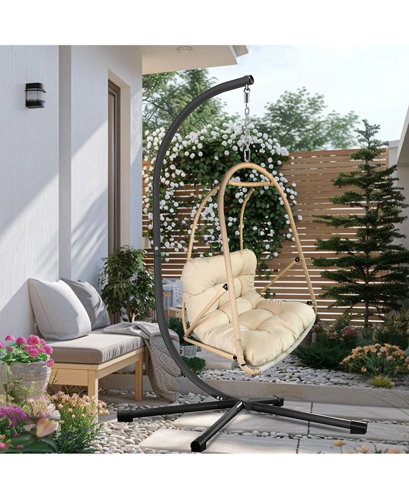 Clihome Swing Egg Chair with Stand Indoor Outdoor Wicker Rattan Patio Basket Hanging