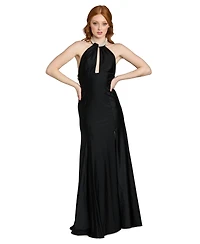 Morgan & Company Juniors' Imitation-Pearl Halter Neck Long Gown