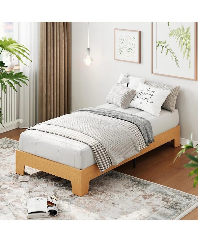 gaomon Bed Frame, Wooden Platform Bed Frame, Minimalist Bed with Wood Slats Support, Underbed Space for Storage, No Box Spring Required
