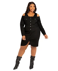 Buxom Couture Plus Size Off Shoulder Denim Mini Dress