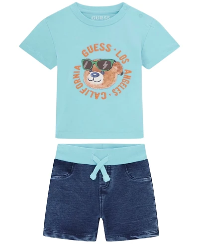 Guess Baby Boys' Short-Sleeve T-Shirt and Knit Denim Shorts Set, 2-Piece Set