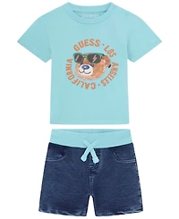 Guess Baby Boys' Short-Sleeve T-Shirt and Knit Denim Shorts Set, 2-Piece Set