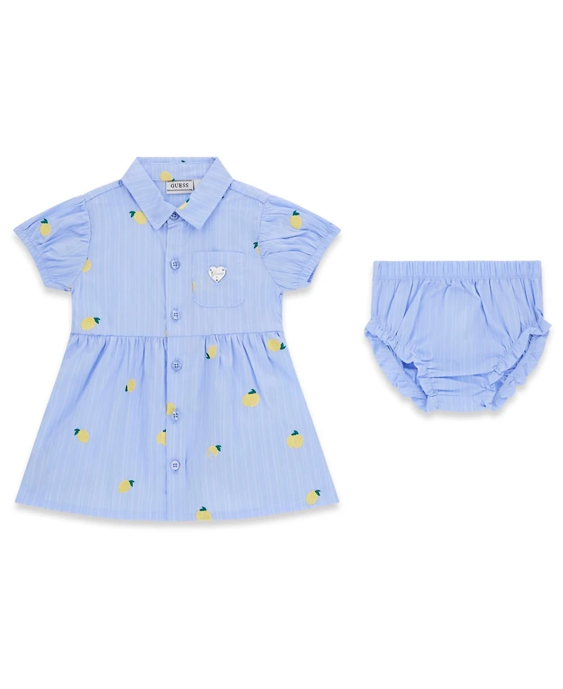 Guess Baby Girls' Yarn Dye Poplin Short-Sleeve Dress and Matching Bloomer