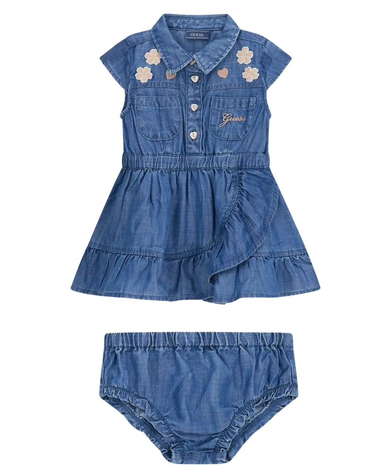 Guess Baby Girls' Slub Denim Dress and Matching Bloomer