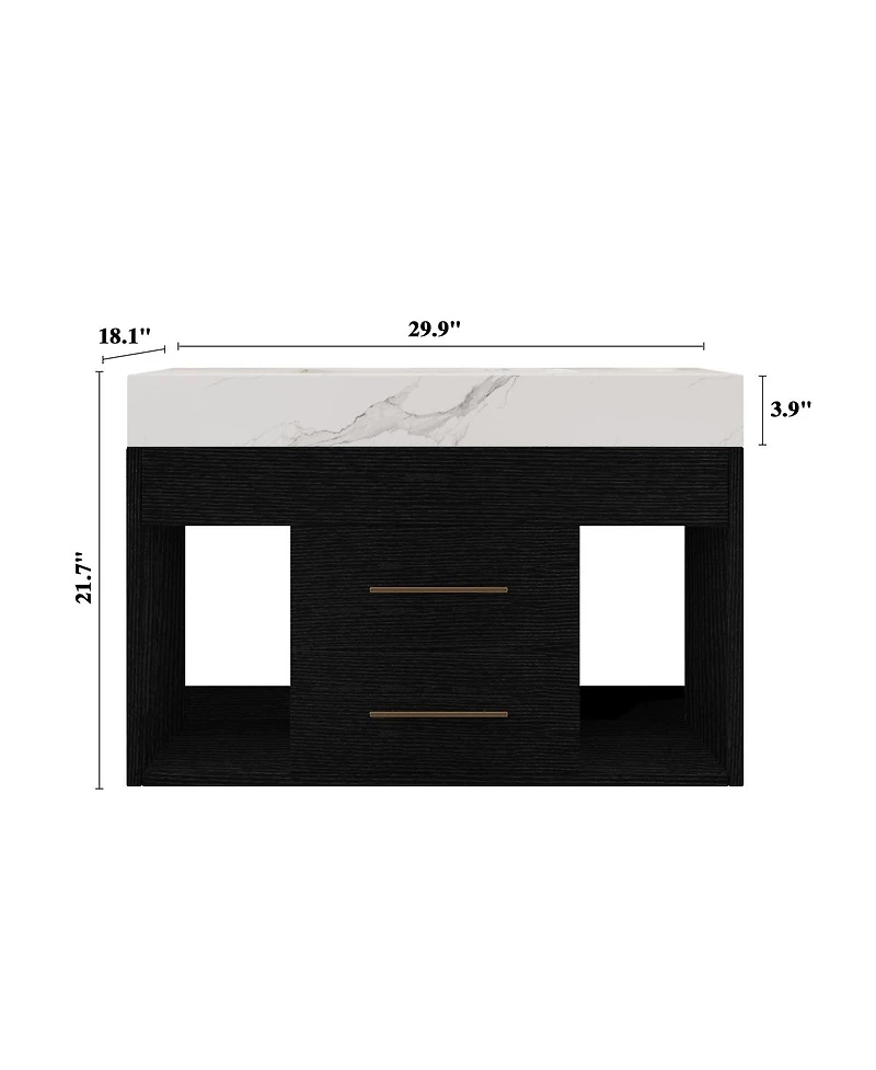 Sillysis 29.9" Floating Bathroom Vanity with Ceramic Sink, Sintered Stone Top, 2 Soft Close Drawers