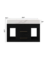 Sillysis 29.9" Floating Bathroom Vanity with Ceramic Sink, Sintered Stone Top, 2 Soft Close Drawers