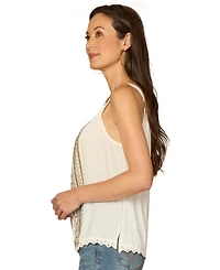 Democracy Petite Square Neck Embroidered Front Tank Top