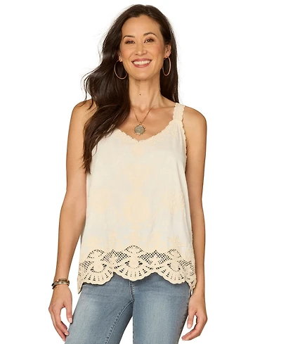 Democracy Petite V-Neck Embroidered Woven Tank Top