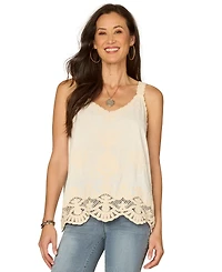 Democracy Petite V-Neck Embroidered Woven Tank Top