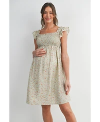 Hello Miz Maternity Smocked Floral Dress with Ruffle Cap Sleeves