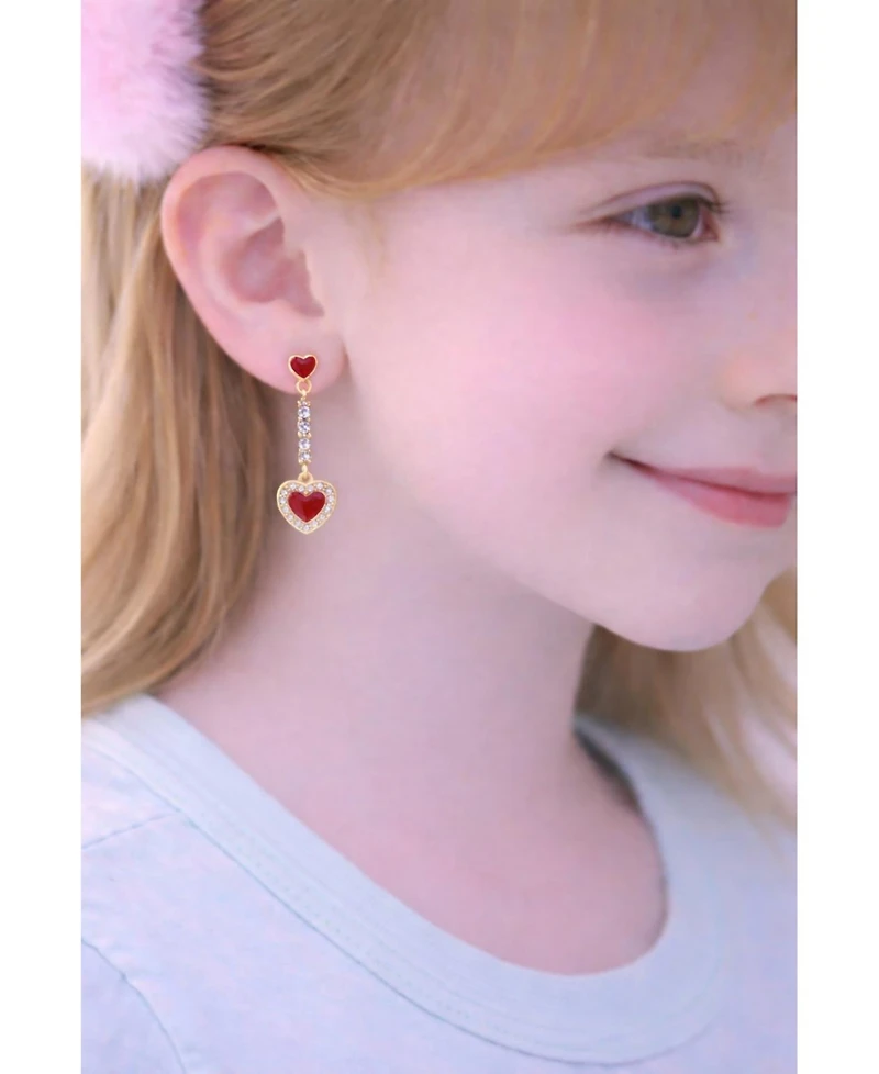 Chanteur Girls 18K Gold Plated Hypoallergenic Red Heart Drop Earrings