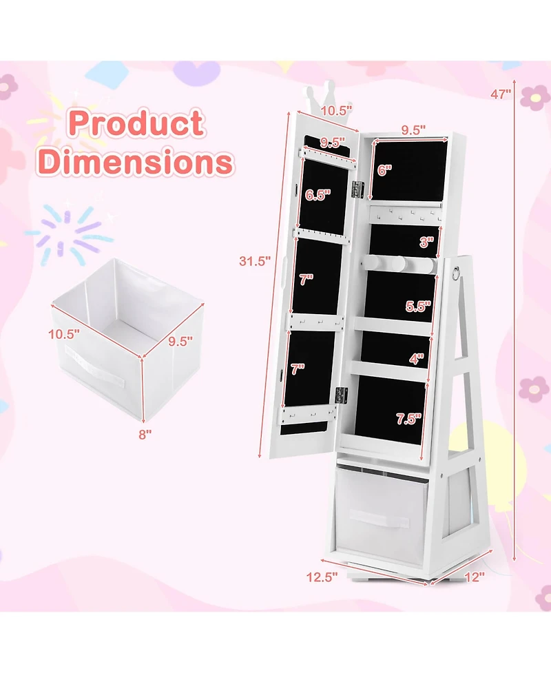 Gymax Kids Vanity Set Princess Makeup Dressing Table & Chair Set with Jewelry Armoire