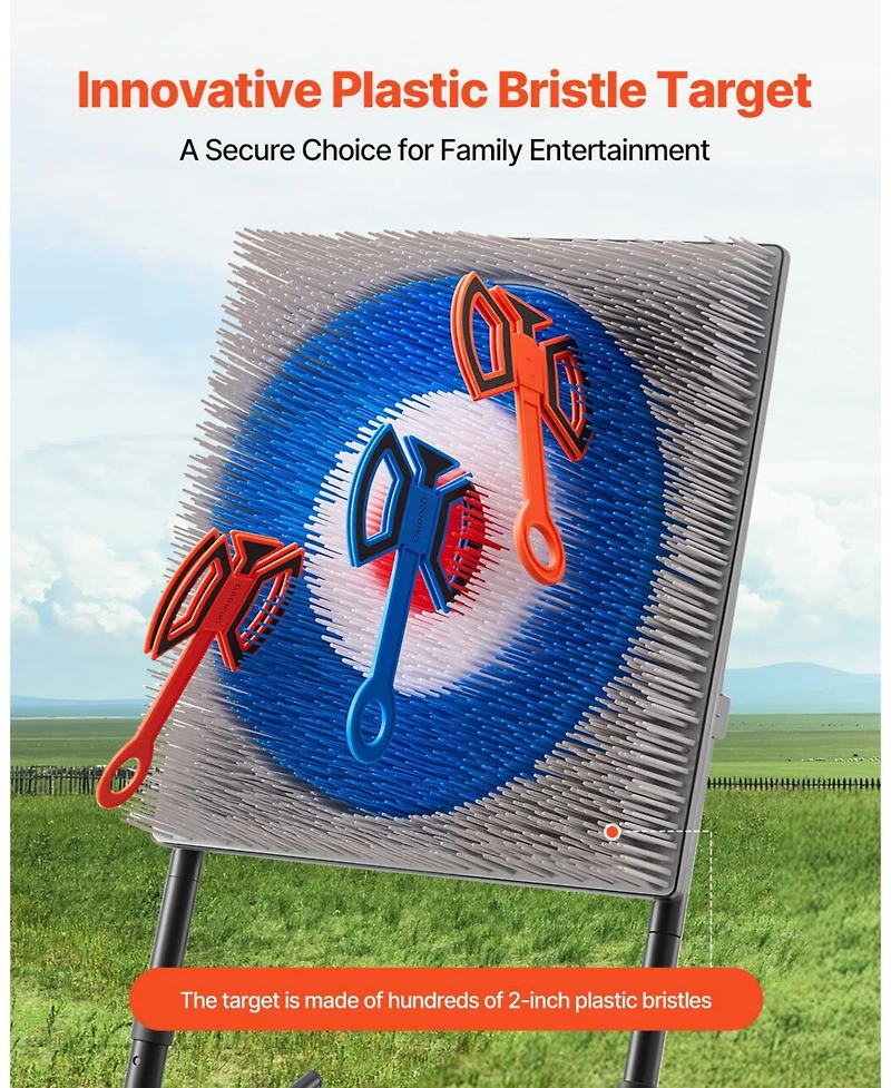 Mecale Axe Throwing Game, Plastic Bristle Target with 8 Axes and Foldable Steel Frame for Indoor and Outdoor Play