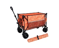 sumyeg Outdoor Storage Collapsible Foldable Wagon Cart with All Terrain Wheels, Drink Holders, Brakes, Side Pocket and Picnic Mat