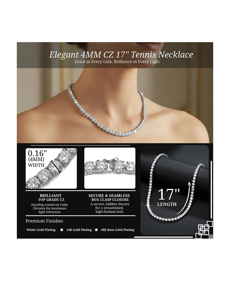 Classic 4mm Clear Round Cubic Zirconia Tennis Necklace
