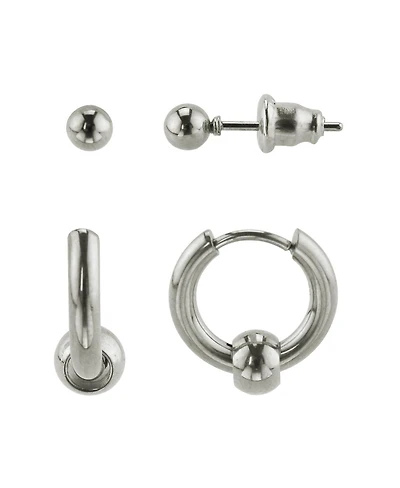 Rebl Jewelry Stainless Steel Earring Set: Huggie and Stud