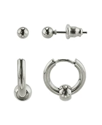 Rebl Jewelry Stainless Steel Earring Set: Huggie and Stud