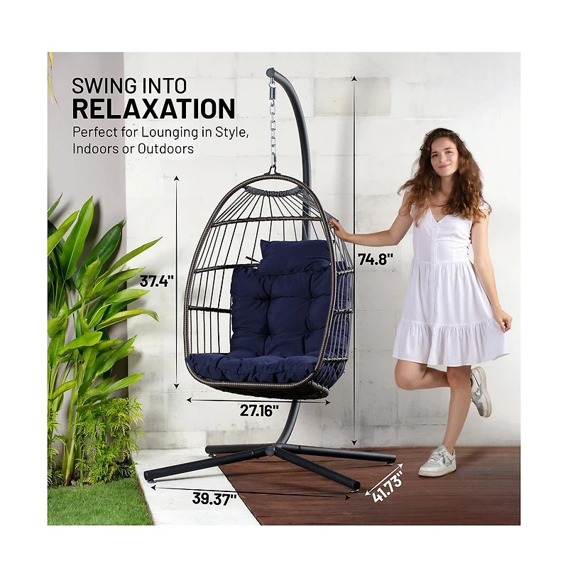 SereneLife Egg Swing Chair - Indoor/Outdoor Hanging Chair with Stand