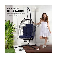 SereneLife Egg Swing Chair - Indoor/Outdoor Hanging Chair with Stand