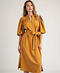 Modenaire Women's Belted Puff Sleeve Midi Dress