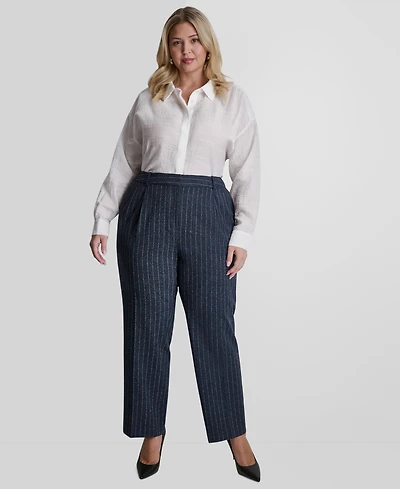 Dkny Plus Mid-Rise Pinstripe Pleated Trouser