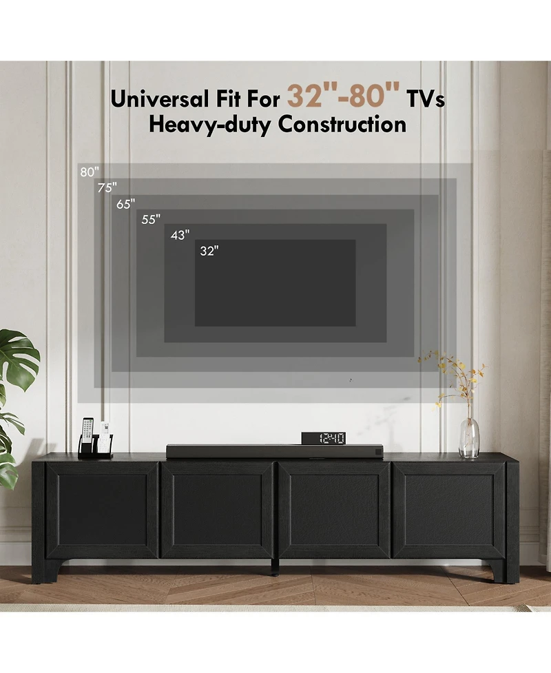 Sugift Modern Tv Media Console with Leather-Wrapped Doors and Cabinet Storage