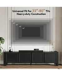 Sugift Modern Tv Media Console with Leather-Wrapped Doors and Cabinet Storage