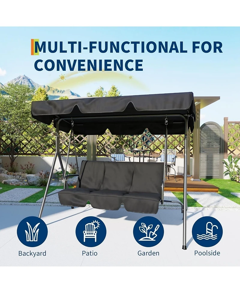 gaomon 3 Seat Outdoor Patio Swing Chair with Adjustable Canopy - Heavy Duty Textilene Porch Swing with Armrests