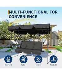 gaomon 3 Seat Outdoor Patio Swing Chair with Adjustable Canopy - Heavy Duty Textilene Porch Swing with Armrests