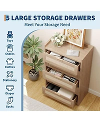 gaomon 46" Tall Rattan Dresser with 5 Drawers, Wooden Chest of Dresser for Bedroom, Large Metal Handles Boho Night Stand Storage