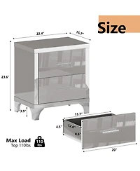 Rainsken High Gloss Mirrored Nightstand, Modern Wood End Table with 2 Drawers and Metal Handle, Bedside End Table for Bedroom
